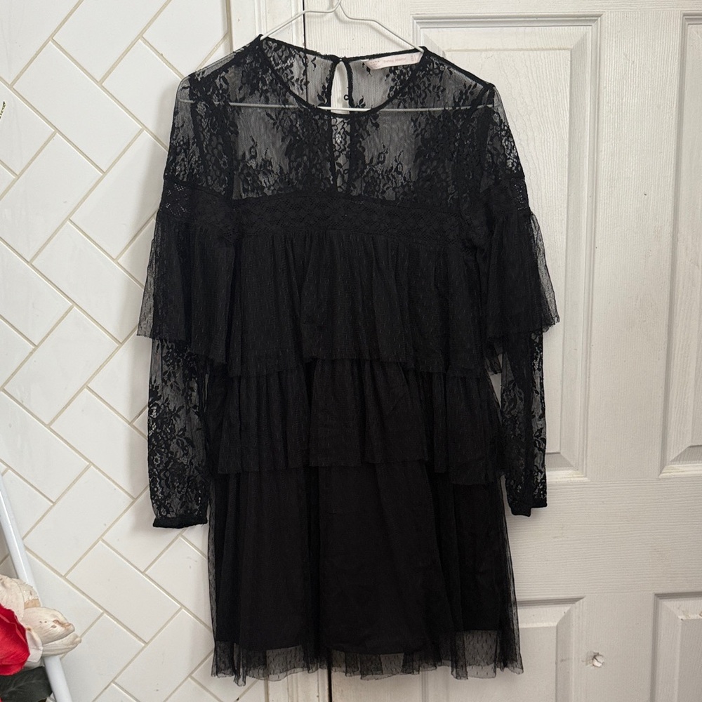 Zara Black Lace Tiered Dress